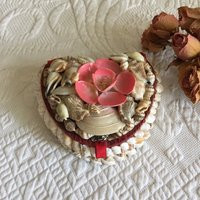 Vintage Seashell Covered Wooden Trinket Box. Pink Shell Flower On Top. Red Flocked Lined | Etsy (US)
