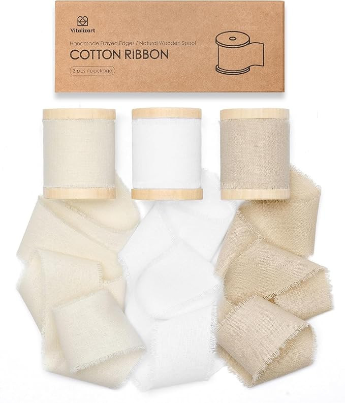 Vitalizart 100% Cotton Ribbon 1-1/2" x 15 Yd Nude Beige White Handmade Frayed Fringe Fabric Ribbo... | Amazon (US)