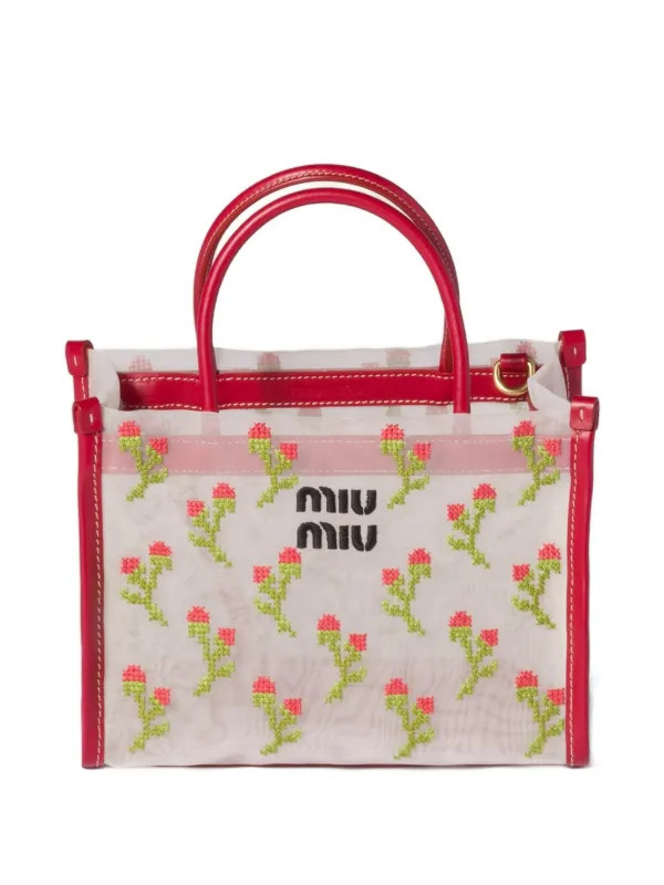 embroidered mesh top-handle bag | Farfetch Global