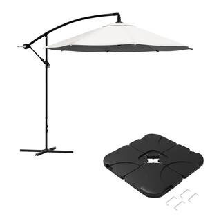 10 ft. Steel Offset Cantilever Outdoor Patio Umbrella with Square Base, Hand Crank Lift in Cream | The Home Depot