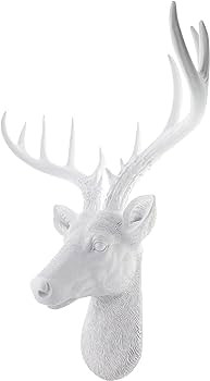 Top Brass 12 1/2" Faux White Deer Head/White Antlers Wall Decor - Modern Minimalism Taxidermy Art... | Amazon (US)