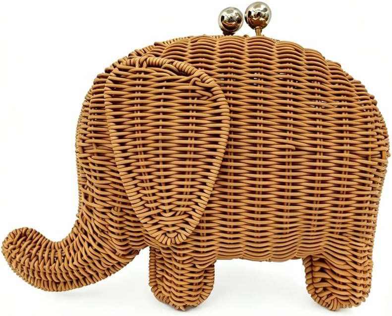Elephant Rattan Clutch Bag Handwoven Straw Summer Beach Wicker Handbag Rattan Novel Animal Crossb... | Amazon (US)