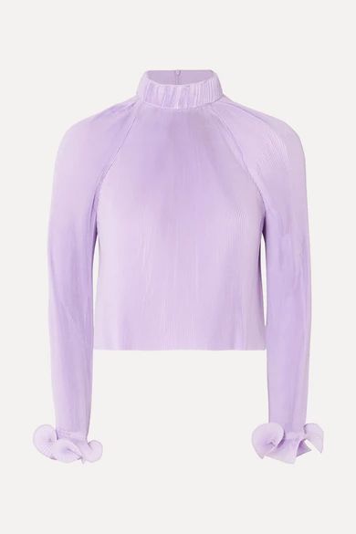 Tibi - Cropped Plissé-chiffon Top - Lavender | NET-A-PORTER (US)