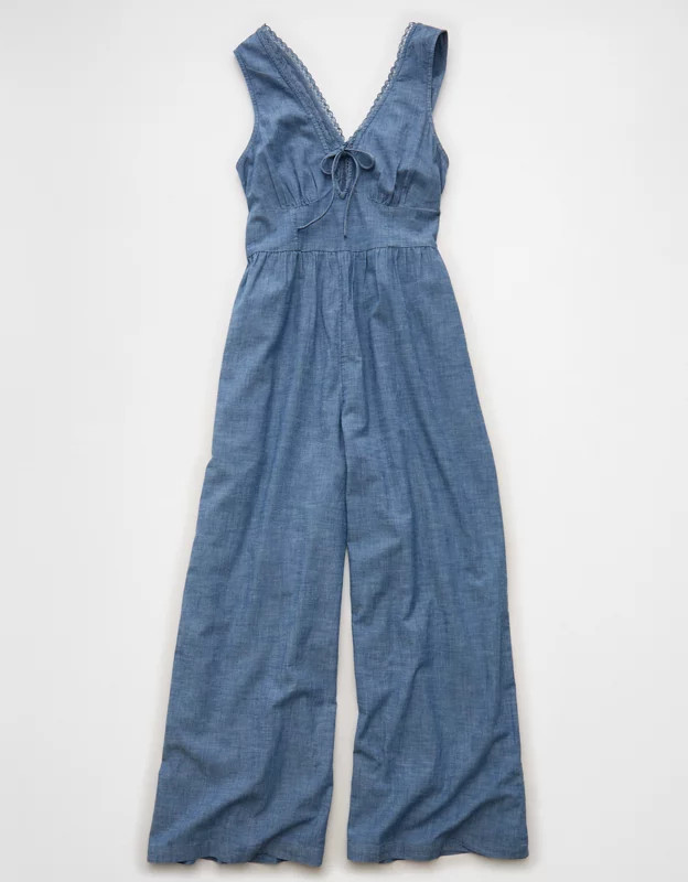 AE Tie-Front Lace Trim Jumpsuit | American Eagle Outfitters (US & CA)