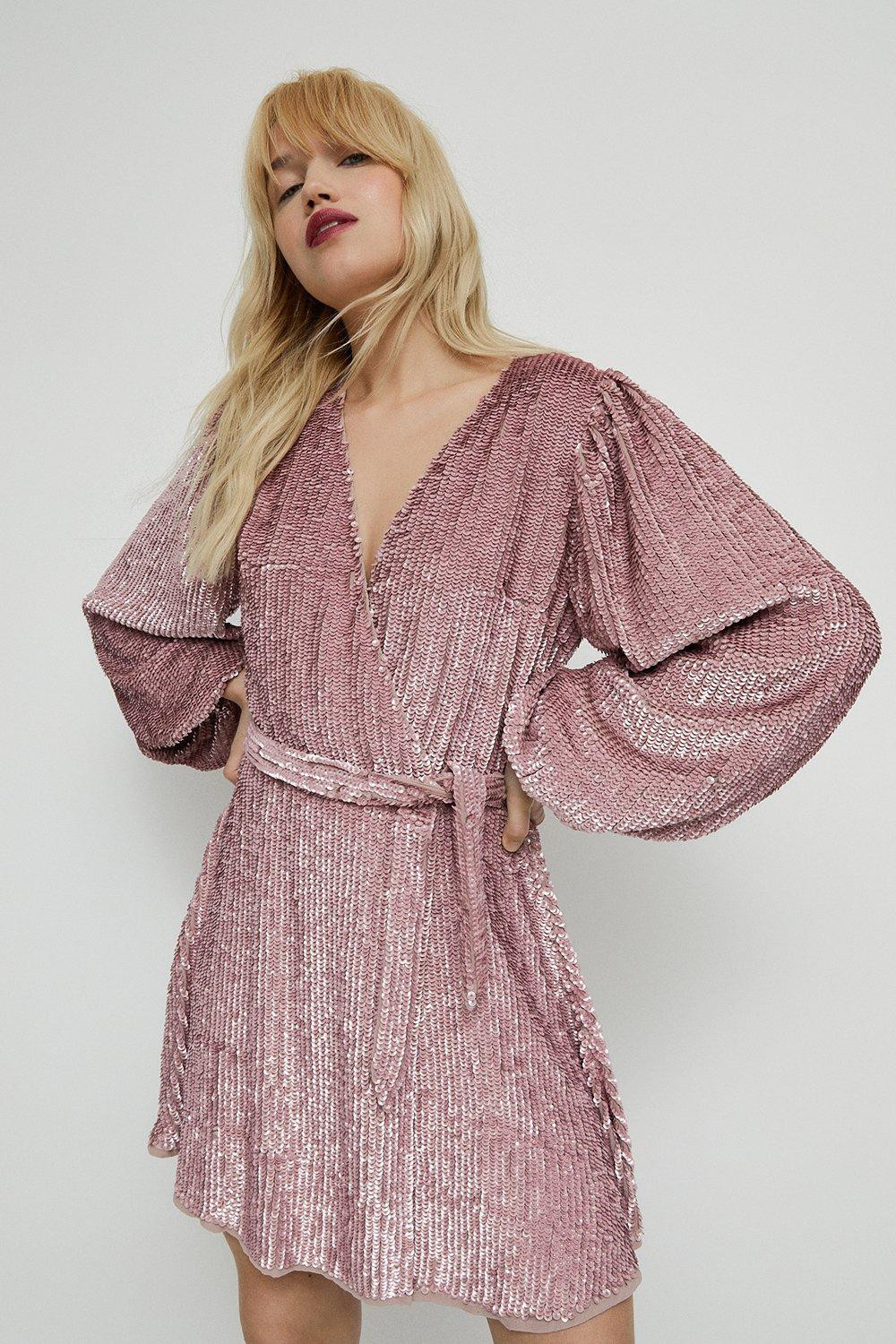 Belted Sequin Mini Dress | Warehouse UK & IE