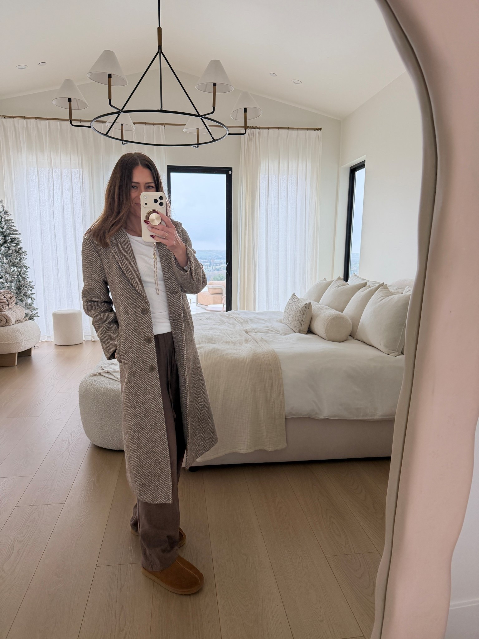 Abercrombie pea coat wool blend herringbone and Amazon linen pants and white top 

#LTKootd