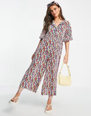 ASOS DESIGN plisse smock jumpsuit in bright floral print | ASOS (Global)