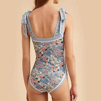 Vintage One Piece Swimsuit for Girs Reversible Floral Tie Print Cute Bathing Suits for Teen Tummy... | Amazon (US)