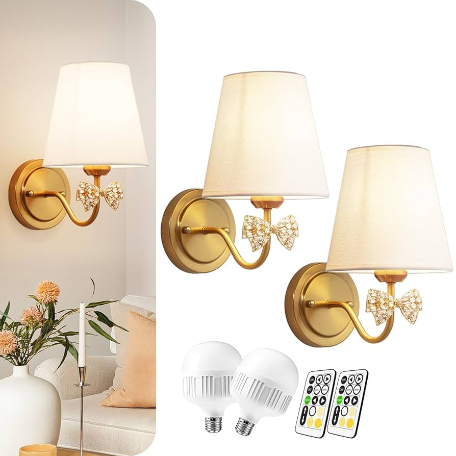 Battery Operated Bow Wall Sconces Lights Set of Two Remote Control, Bow Decor, Rechargeable Batte... | Amazon (US)