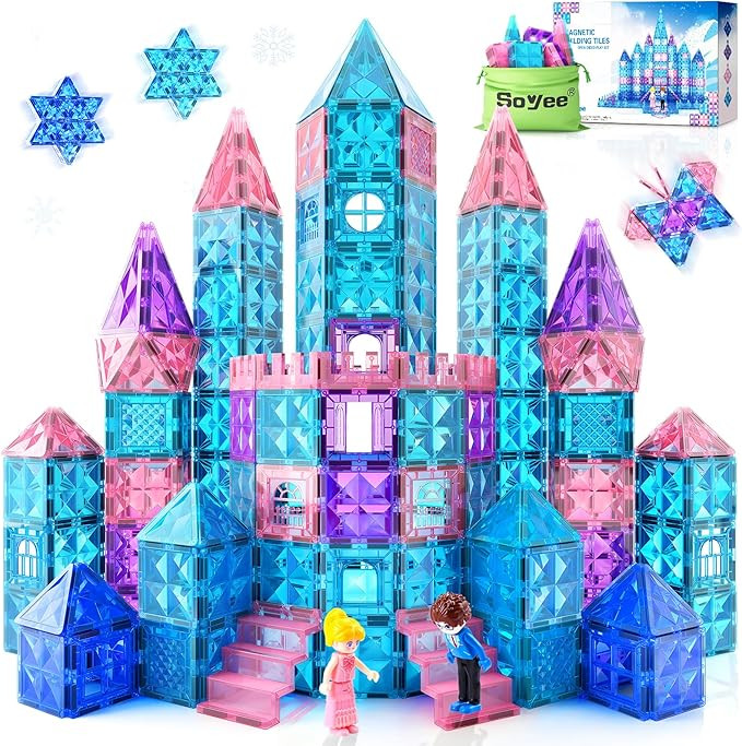 Magnetic Tiles 102pcs with 2 Stairs 2 Dolls Princess Castle Building Girls Toys Age 4-5 6-8 Magne... | Amazon (US)