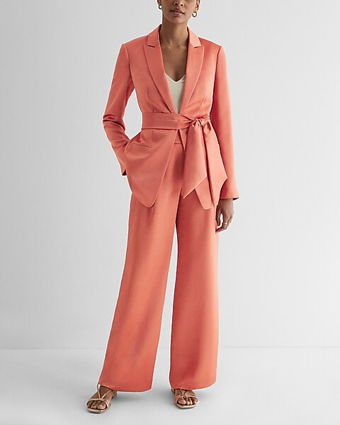 Satin Tie Waist Blazer | Express