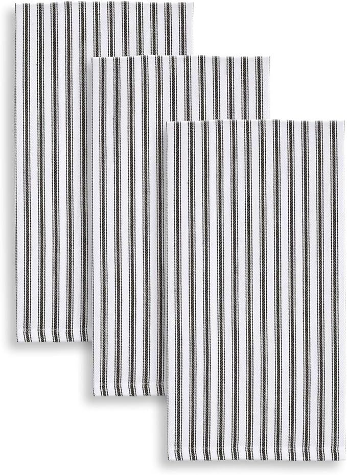 Cackleberry Home Black and White Ticking Stripe Kitchen Towels 18 x 28 Inches 100% Cotton Woven, ... | Amazon (US)