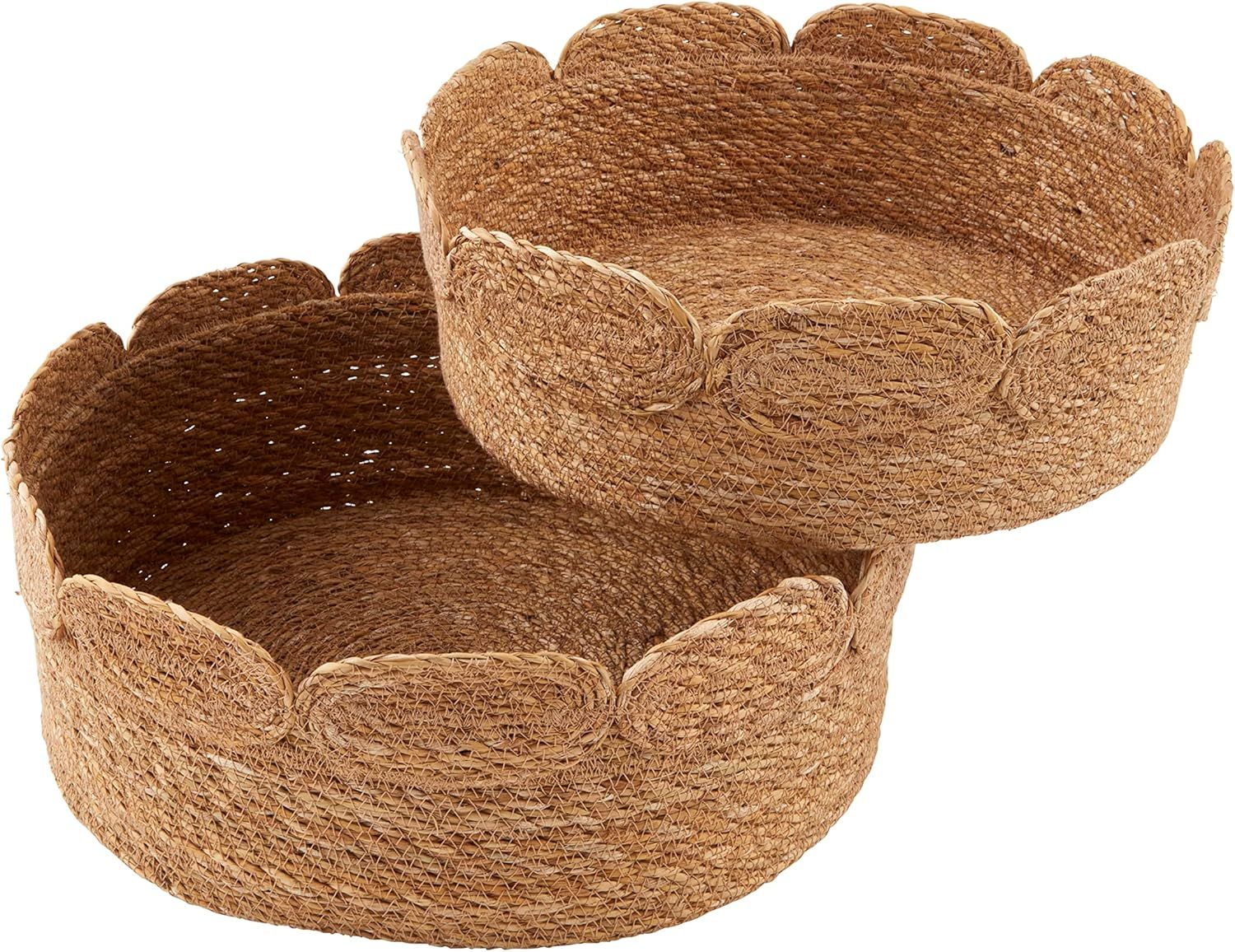 Mud Pie Scalloped Jute Basket Set, Brown | Amazon (US)