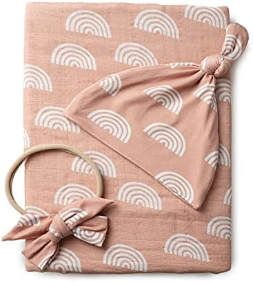100% Organic Cotton Muslin Baby Swaddle Blanket Set | Caramel Rainbow| Newborn Girl Unisex Neutral|  | Amazon (US)