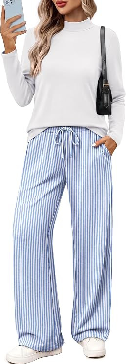 WIHOLL Two Piece Sets for Women Fall Outfits Mock Neck Tops and Wide Leg Pants Lounge Maching Set | Amazon (US)