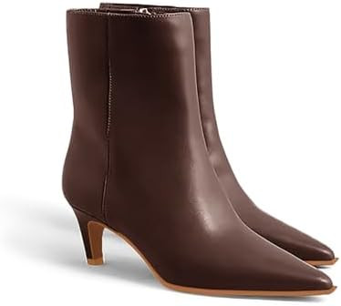 Coutgo Ankle Boots for Women Kitten Low Heel Pointed Toe Booties Side Zipper Fall Shoes | Amazon (US)