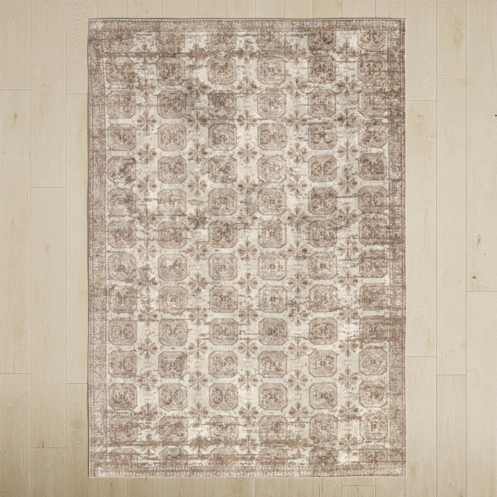 Phoebe Machine Washable Kimmons Geometric Area Rug in Tan/Cream | Wayfair North America