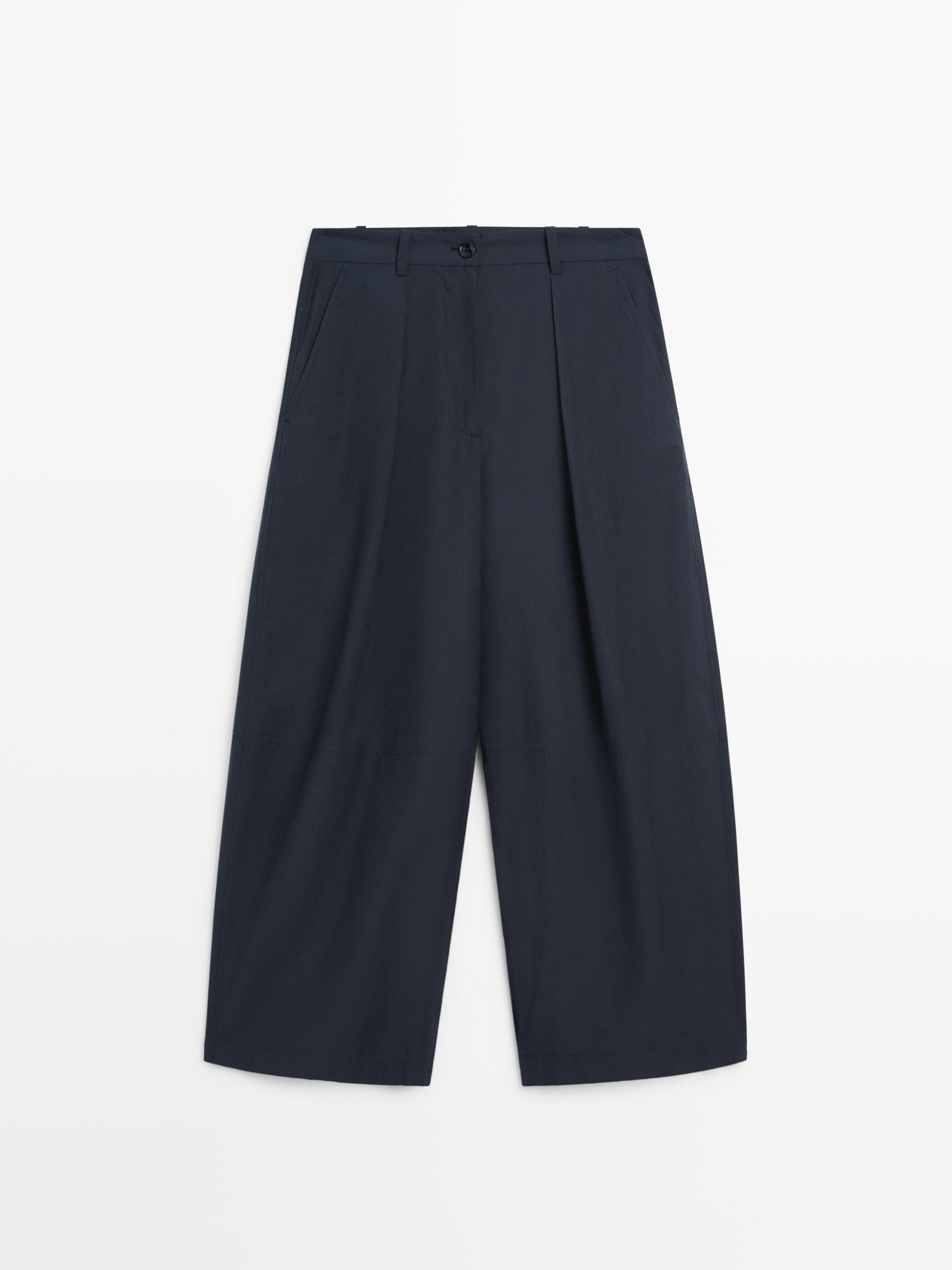Cotton blend wide-leg trousers | Massimo Dutti US