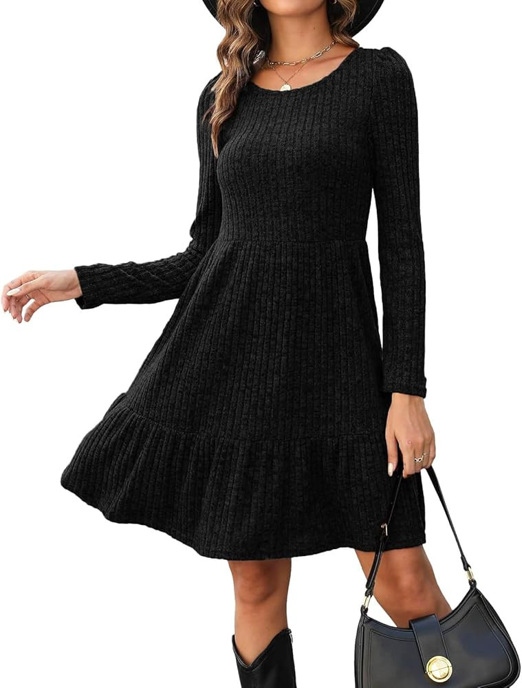 Zetieny Damen Kleid Langarm Rundhals Herbstkleid Leicht Strickkleid Elegant A-Linie Winter Kleide... | Amazon (DE)