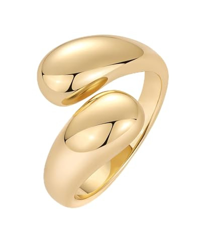 PAVOI 14K Yellow Gold Plated Chunky Open Twist Stackable Rings for Women | Bold Crossover Statement Ring Band | Size 5 | Amazon (US)