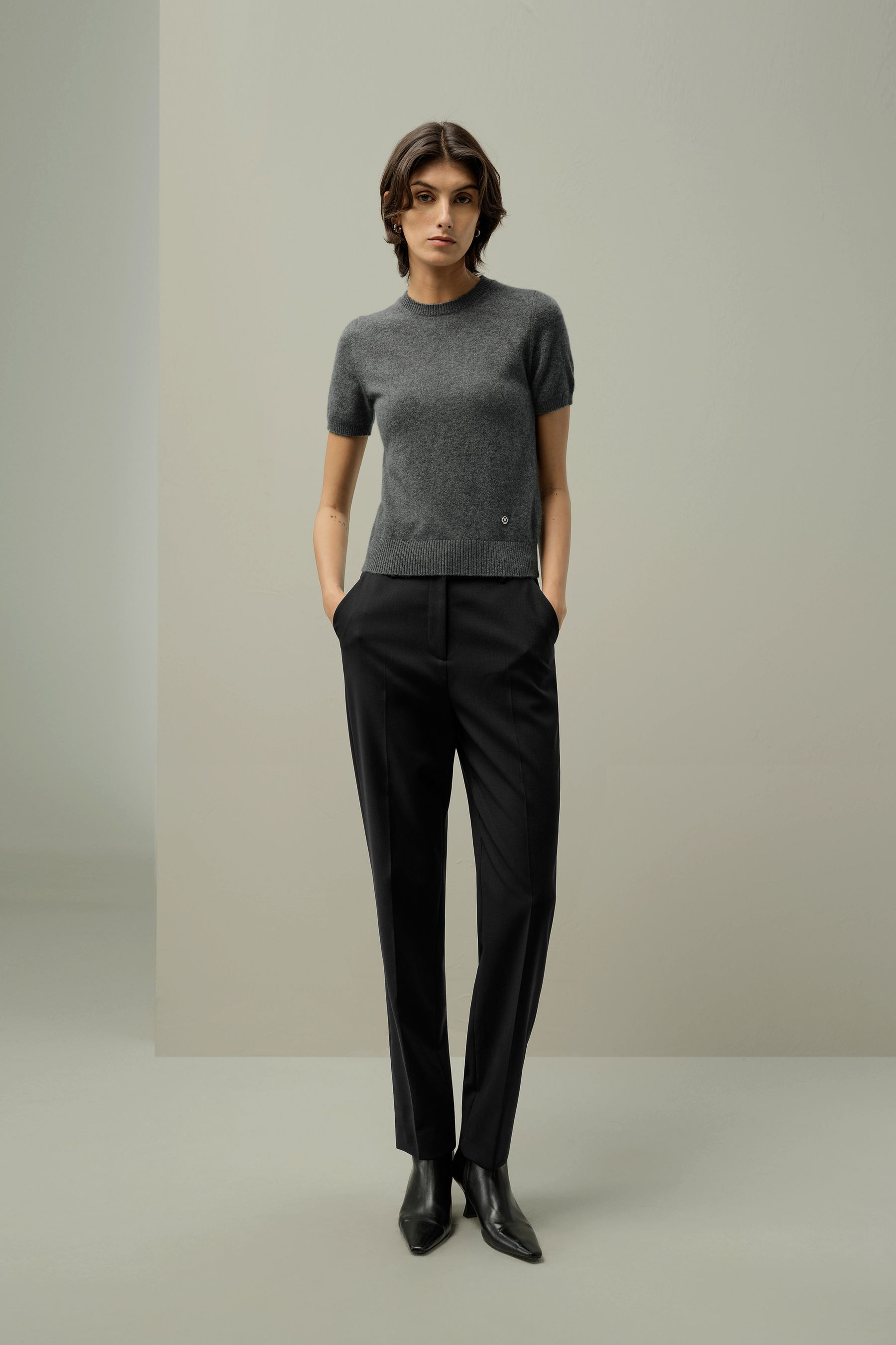 Cashmere Fitted Short Sleeve Top | LILYSILK