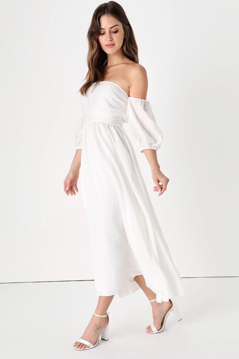 Idyllic Inspiration White Off The Shoulder Dress / White Midi Dress / White Maxi Dress | Lulus (US)