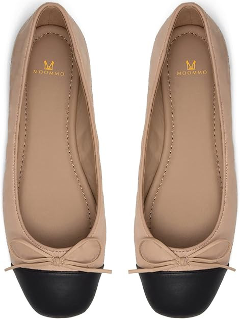 MOOMMO Women Cap Toe Flats Bow Slip On Ballet Flats Comfort Quilted Colorblock Flat Shoes Round T... | Amazon (US)