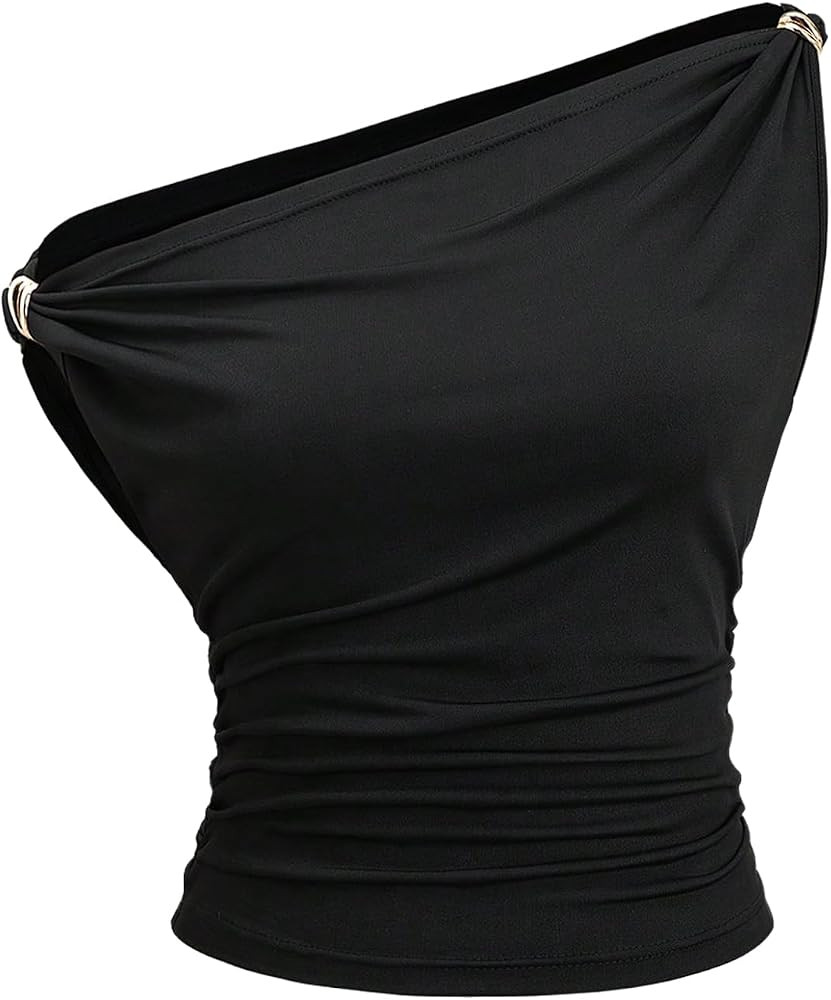 SOLY HUX Women's Off The Shoulder Crop Top Ruched Sleeveless Going Out T Shirts Summer Clothes | Amazon (US)