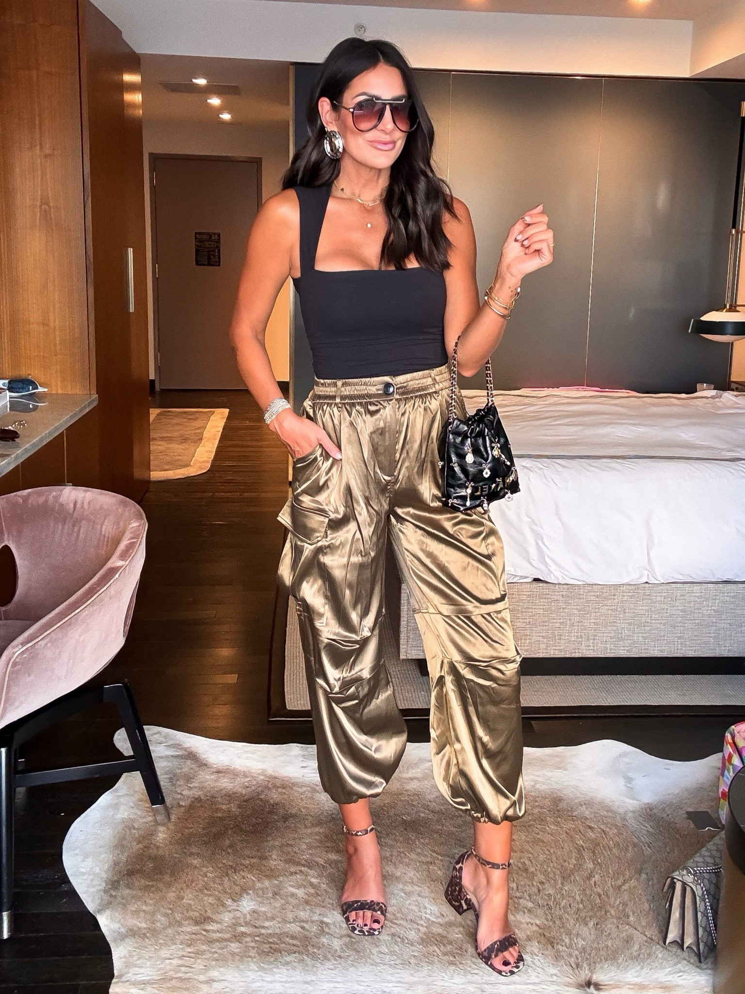 Aritzia top | silk joggers | leopard heels | date night look | party look 

#LTKParties #LTKFindsUnder100 #LTKCon