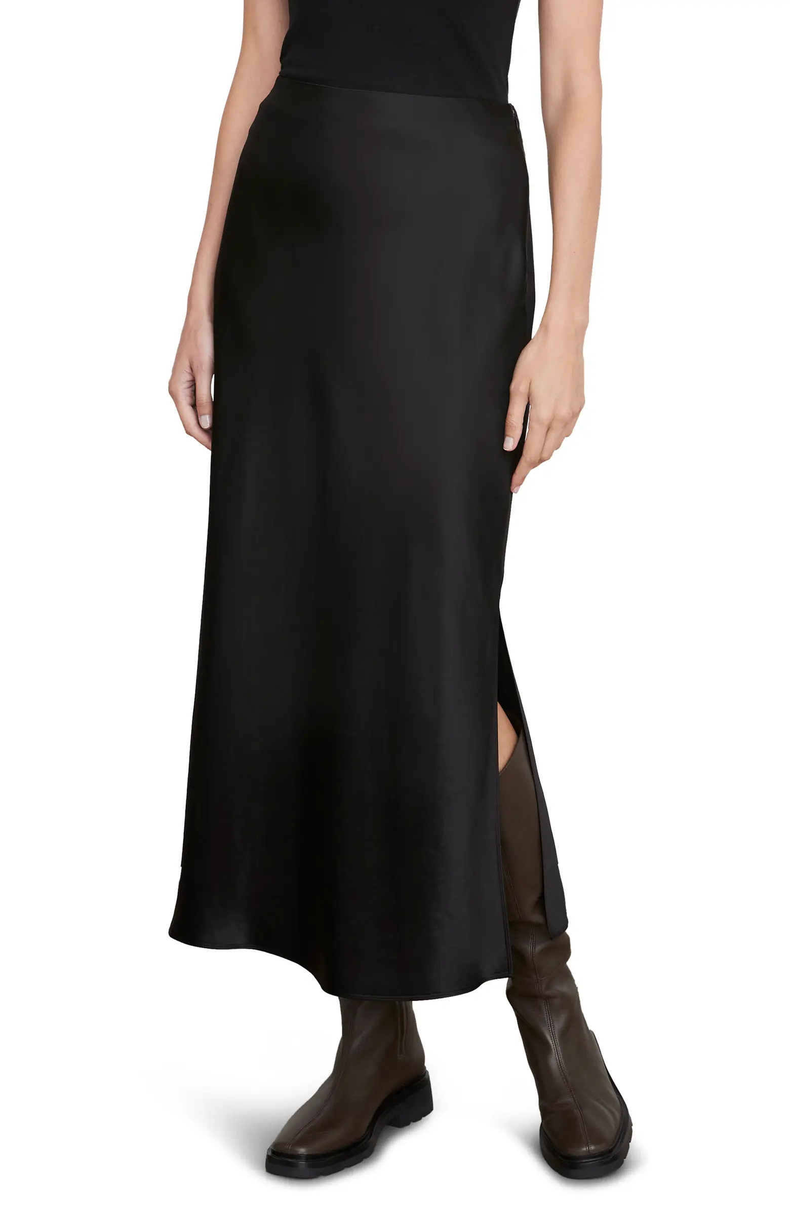 Side Slit Matte Satin Slip Skirt | Nordstrom