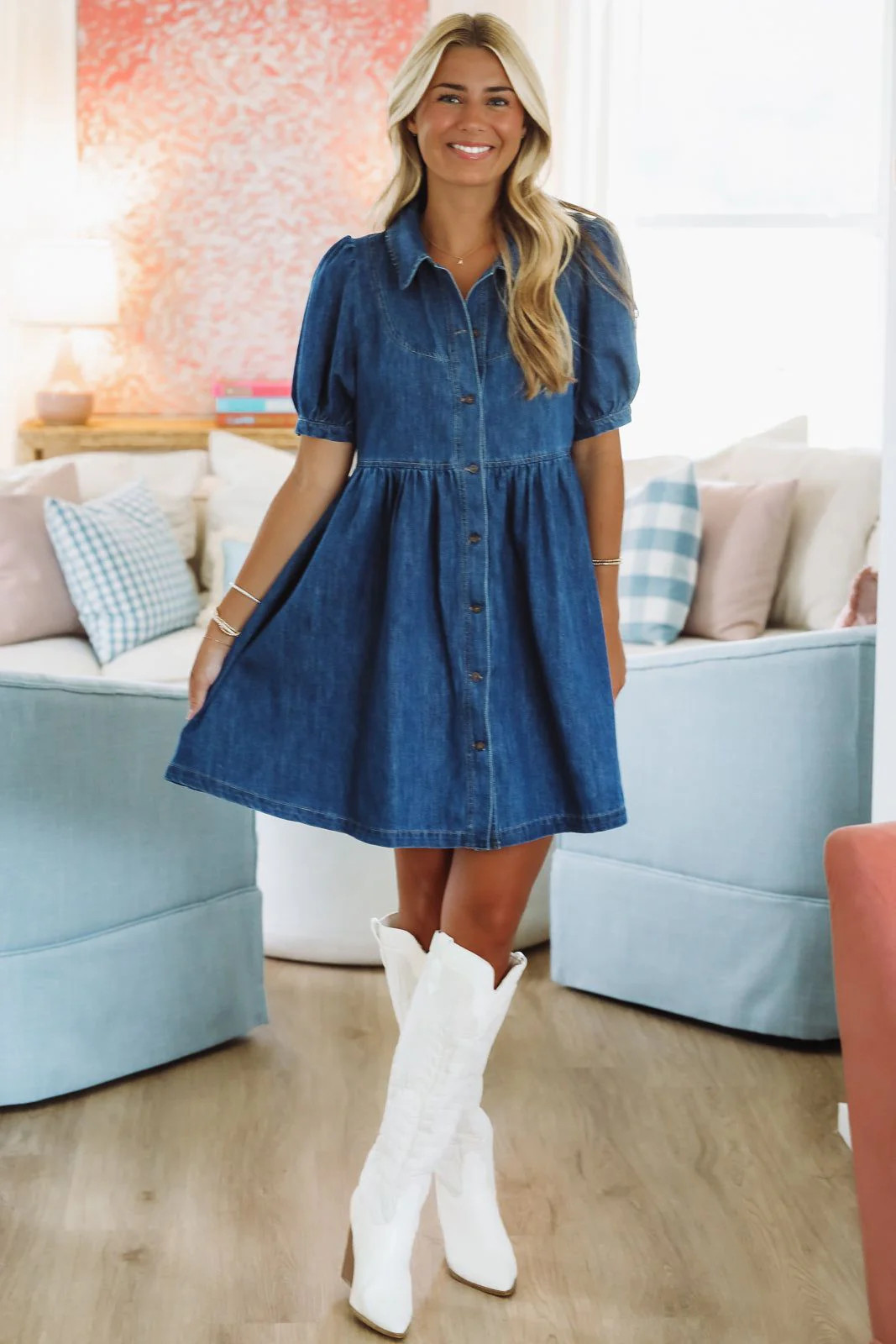Headed to the Ryman Mini Dress - Indigo Denim | Hazel and Olive