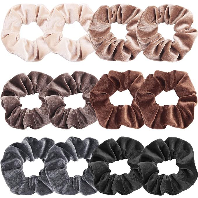 IVARYSS Scrunchies for Women, 12 Pcs Neutral Velvet Scrunchies for Hair, Classic Elastic Thick Sc... | Amazon (US)