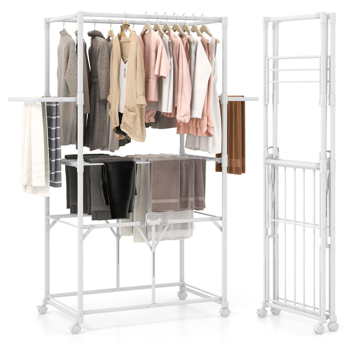 Costway Foldable Clothes Drying Rack 68.5" Aluminum Laundry Rack with Hanging Rods & Drying Shelv... | Target