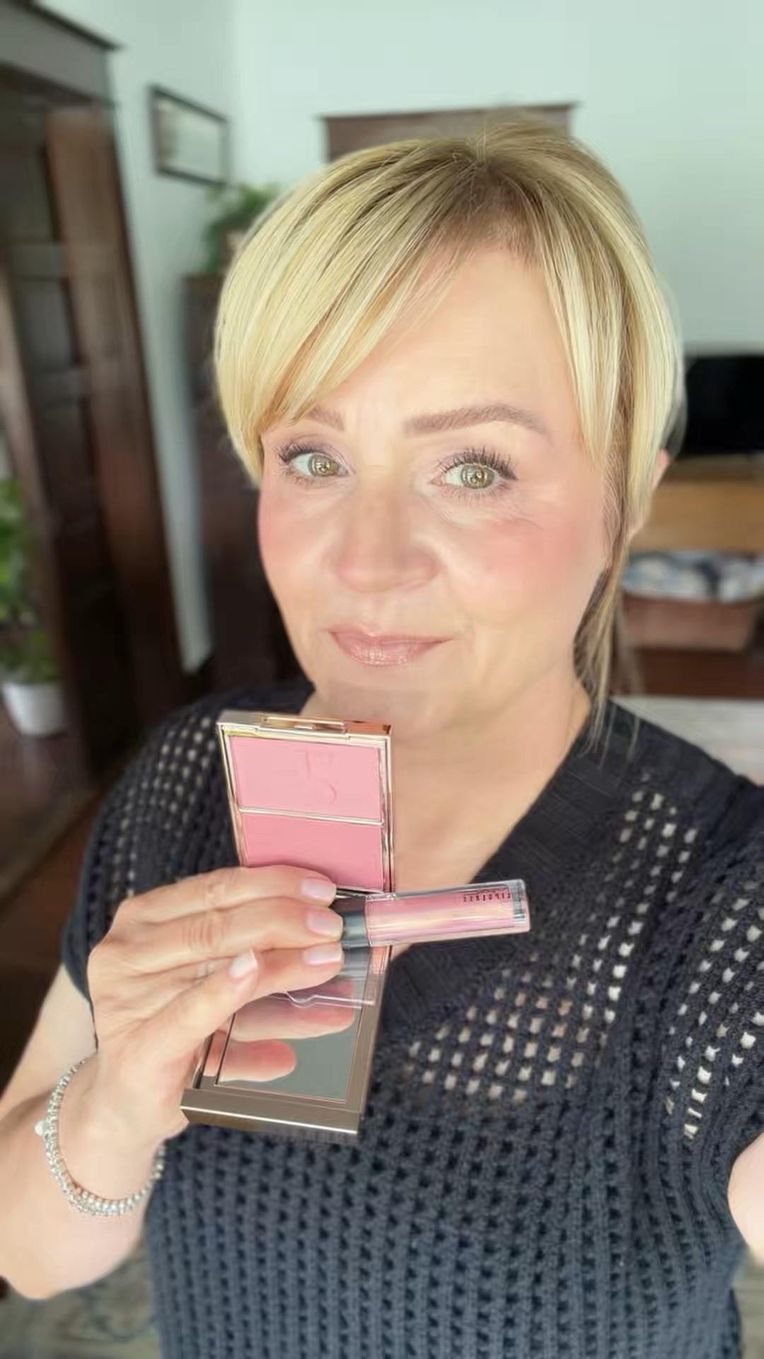 I don’t much that doesn’t come from the drugstore but these two are my higher end favs! 
Blush in Out of the Office
Gloss in Nymphette

#LTKBeauty #LTKOver40