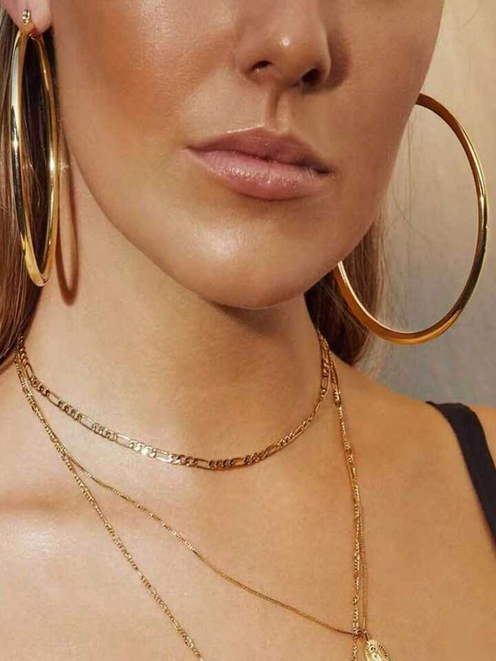 Trendy Sexy Metal Hollow Geometric Large Hoop Earrings For Women, Punk Style Accessories | SHEIN