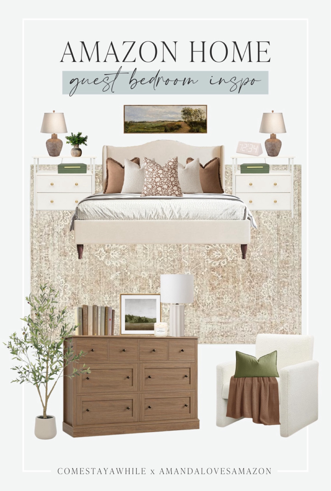Neutral guest bedroom furniture and decor from Amazon! 😍 Affordable bedroom furniture. Guest bedroom design inspo. Amazon budget friendly home decor. Pottery barn inspired. Come stay while. Amanda Vernaci. Amanda loves Amazon.

#LTKStyleTip #LTKHome