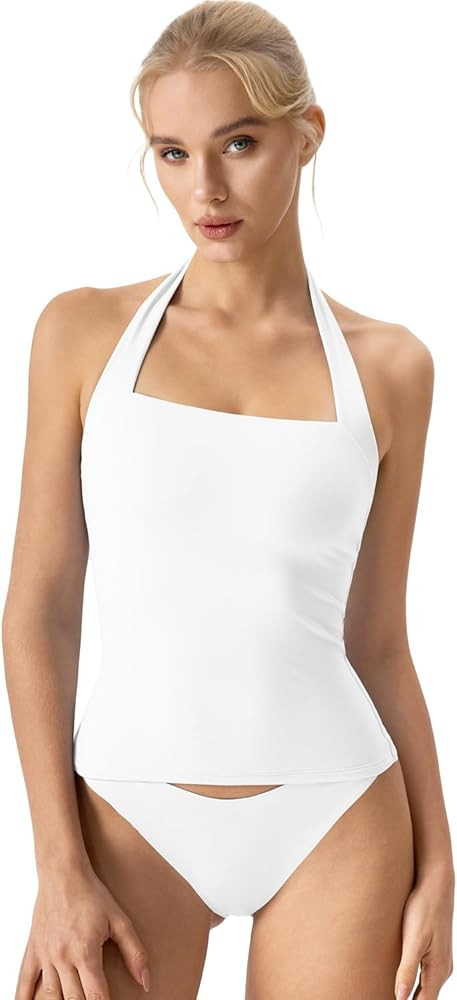 QINSEN Sleeveless Tank Shirts for Womens Double Layer Slimming Fit Basics Square Neck Halter Top | Amazon (US)