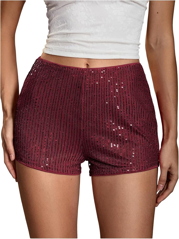 SHENHE Women's Sparkly Sequin Shorts Sexy Low Rise Y2k Party Rave Hot Pants Booty Shorts | Amazon (US)