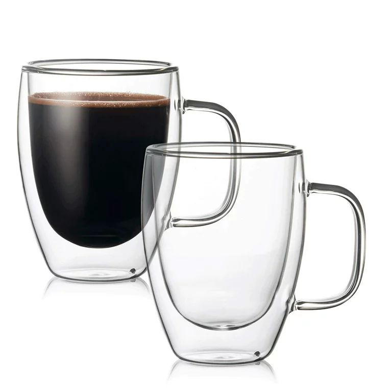 Glass Coffee Mugs with Handle 12oz/350ml Double Wall Crystal Tea Cups Tumbler for Latte Milk Beer... | Walmart (US)