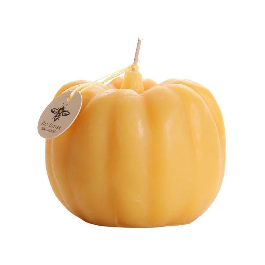 Big Dipper Wax Works Large Pumpkin Candle, 40-Hour Burn, Pure Beeswax, 3.5” x 4”, Fall Design | Amazon (US)
