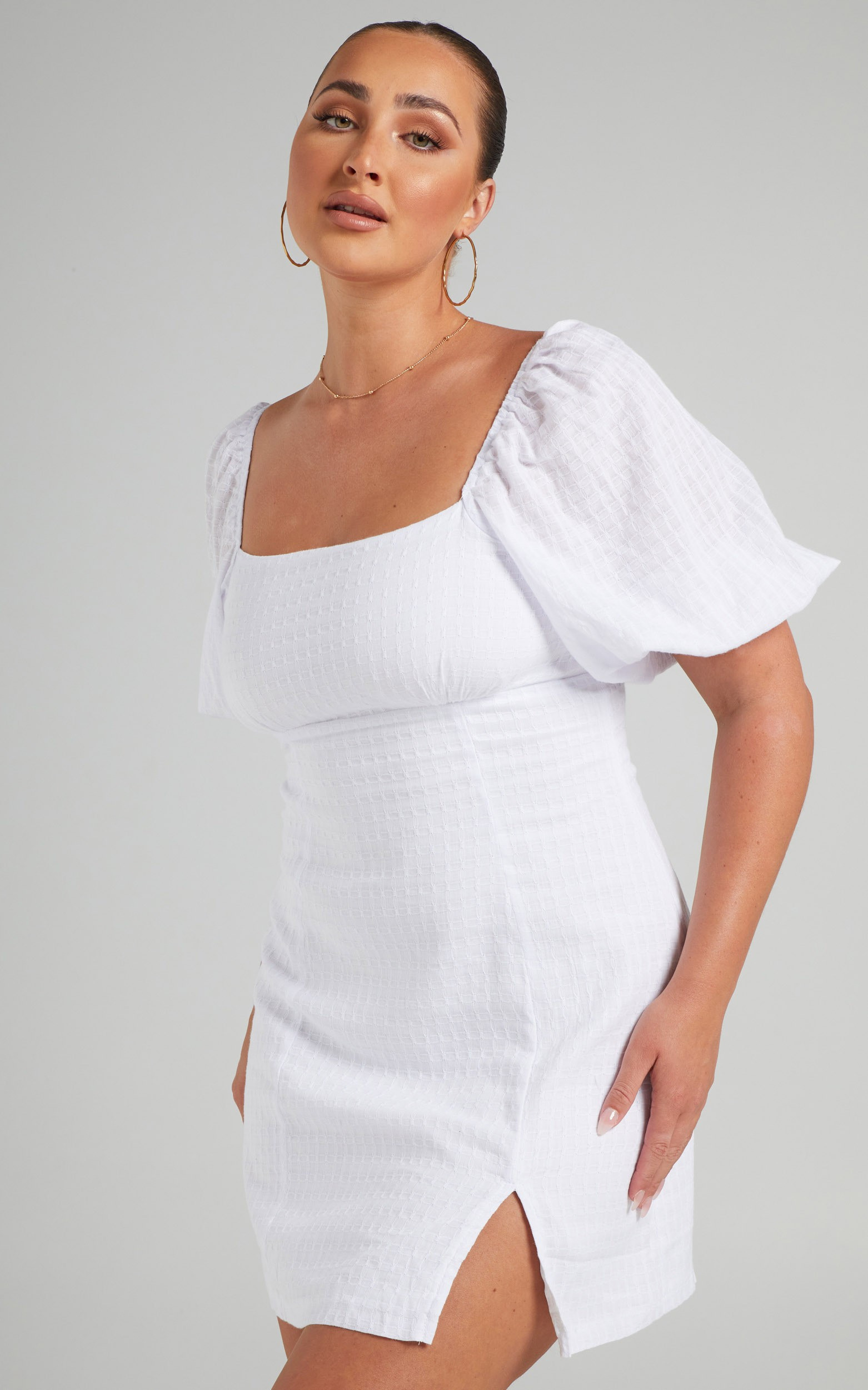 Electric Babe Square Neck Puff Sleeve Mini Dress in White | Showpo | Showpo - deactived