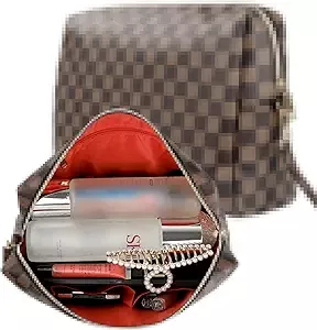 Lumento White Checkered Makeup Bag,Travel Storage Cosmetic Bag,PU Vegan  Leather Make Up Pouch,Portable Toiletry Organizer