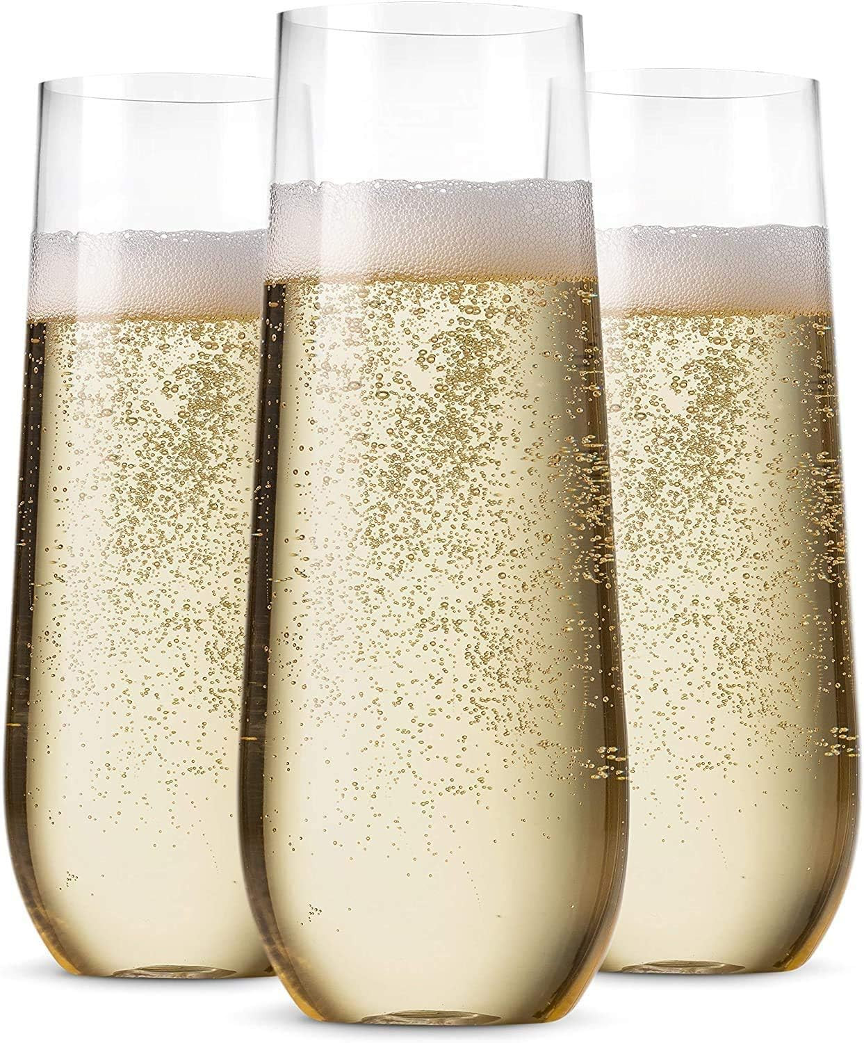 Munfix 48 Pack Stemless Plastic Champagne Flutes Disposable 9 Oz Clear Plastic Toasting Glasses S... | Amazon (US)