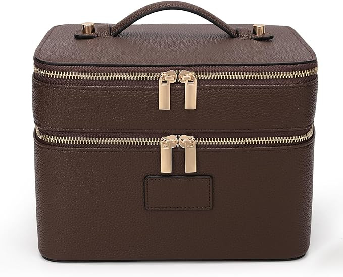 Large Makeup Bag Duo Vanity Case for Women Leather Makeup Case Travel Toiletry Bag Portable Doubl... | Amazon (US)