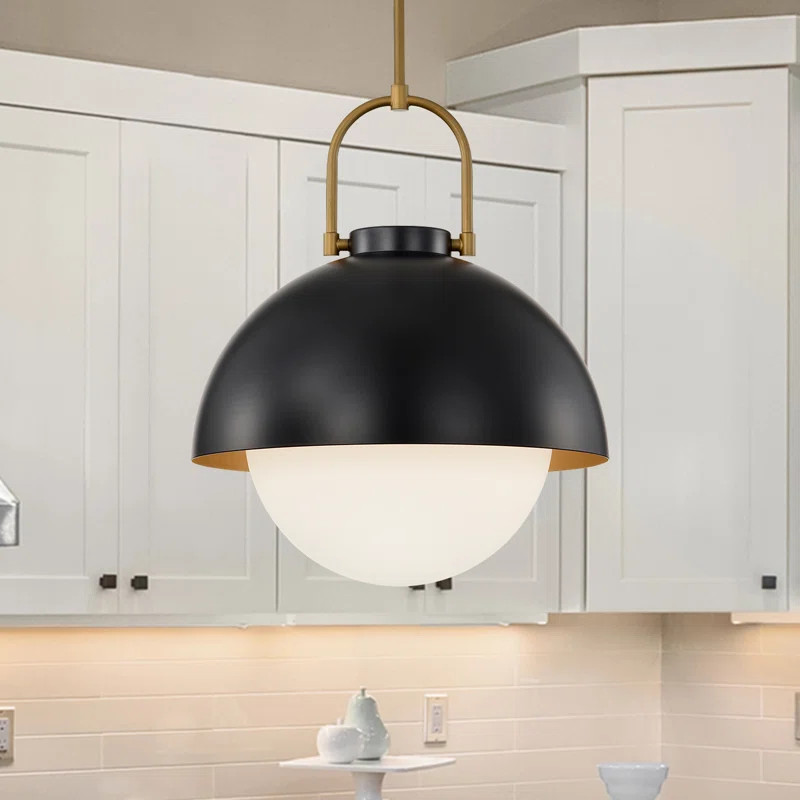 Mercer41 1-light Matte Black And Gold Metal Modern Pendant Light Fixture With Opal Glass Shade Fo... | Wayfair North America