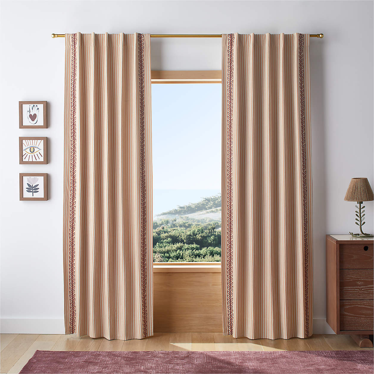 Charles Street Shade Green Embroidered Yarn-Dyed Blackout Window Curtain Panel 44"x63" by Jeremia... | Crate & Barrel