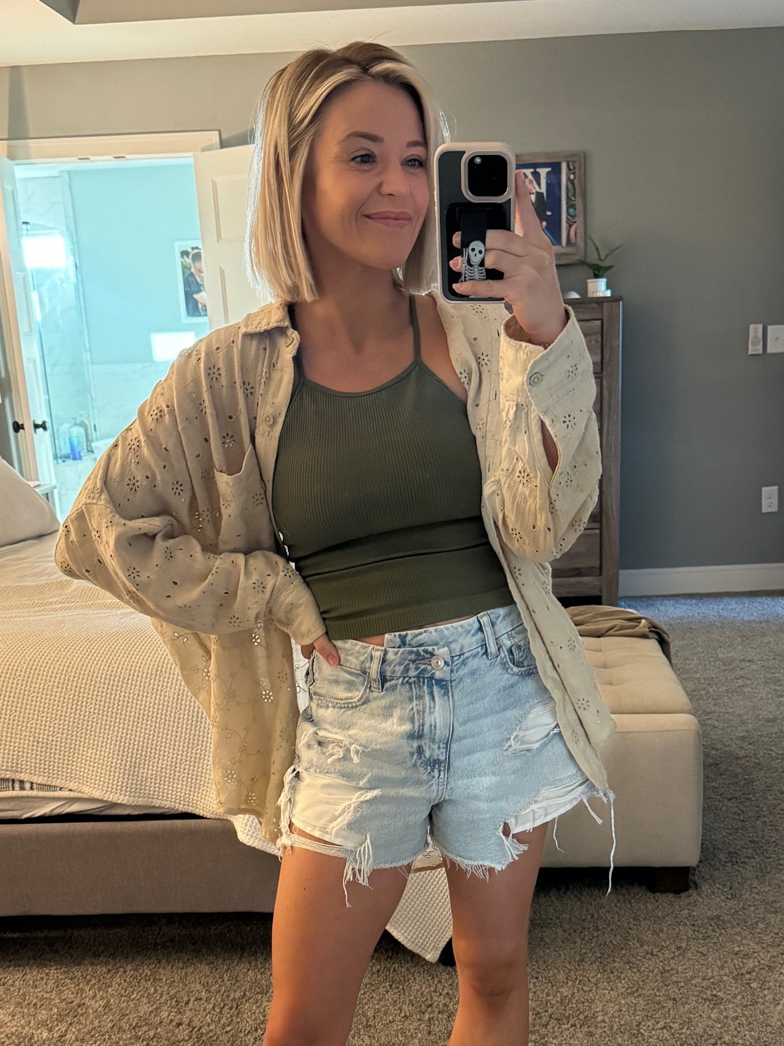 Loveeee this Amazon tank - comes with built in padding, tons of colors and super affordable! True to size 

Layered with this cute embroidered button up from AE & AE jean shorts! 

#LTKSaleAlert #LTKFindsUnder50 #LTKSeasonal