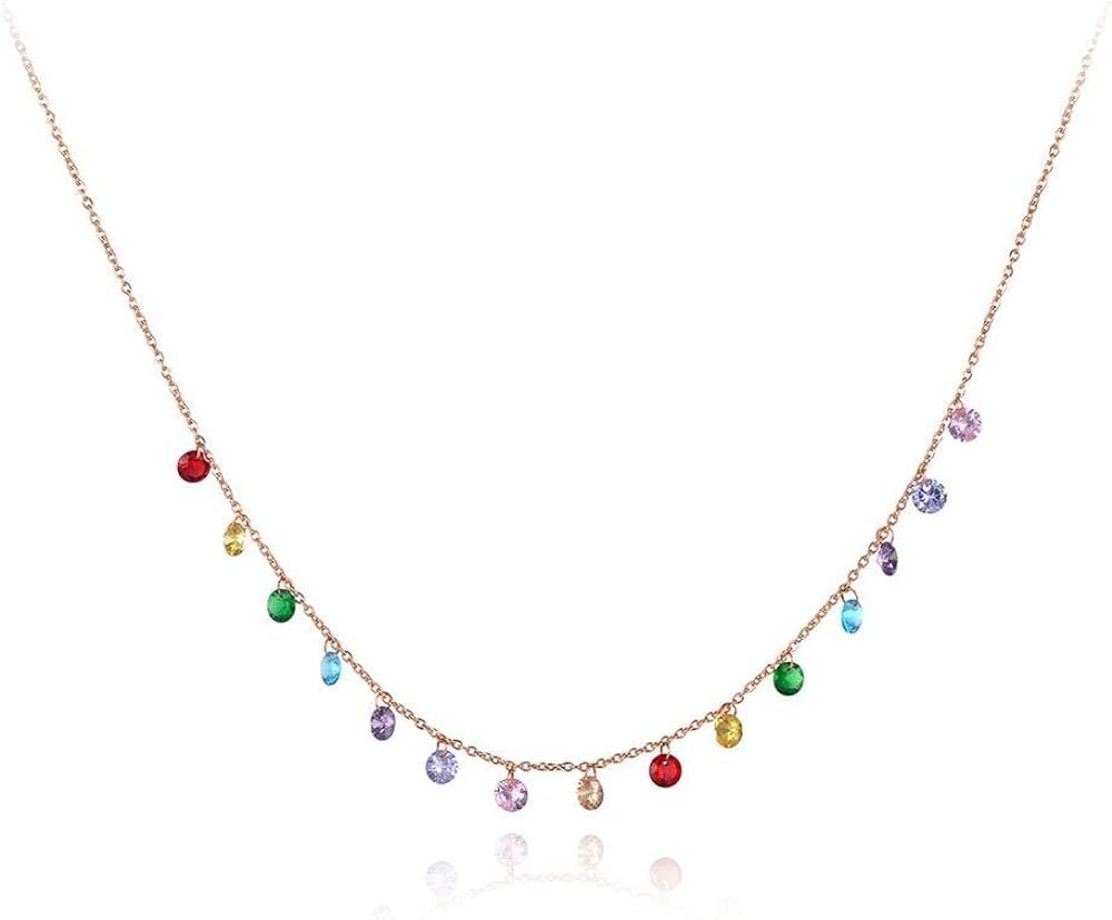 Lokaerlry Trendy Boho Stainless Steel Colorful CZ Crystal Rainbow Choker Necklaces for Women, Dai... | Amazon (US)