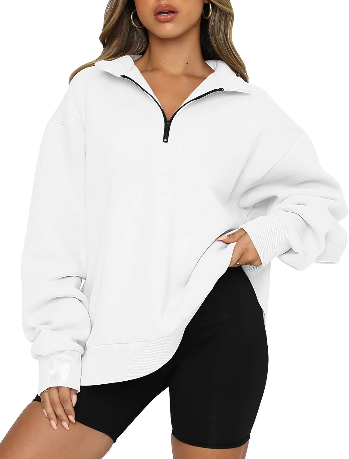 Trendy Queen Womens Oversized Half Zip Pullover Long Sleeve Sweatshirt Quarter Zip Hoodie Sweater... | Amazon (US)