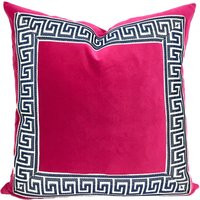 Fuchsia Pink Velvet Pillow Cover With Marine Blue Greek Key Trim | Etsy (US)